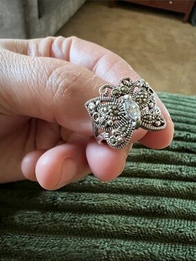 Vintage Sterling Silver Marquise-Center Filigree Butterfly Ring - Silver, Size 7